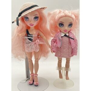 Rainbow High Bella Parker Pacific Coast & Junior 8" Doll Pink Hair lot of 2 MGA